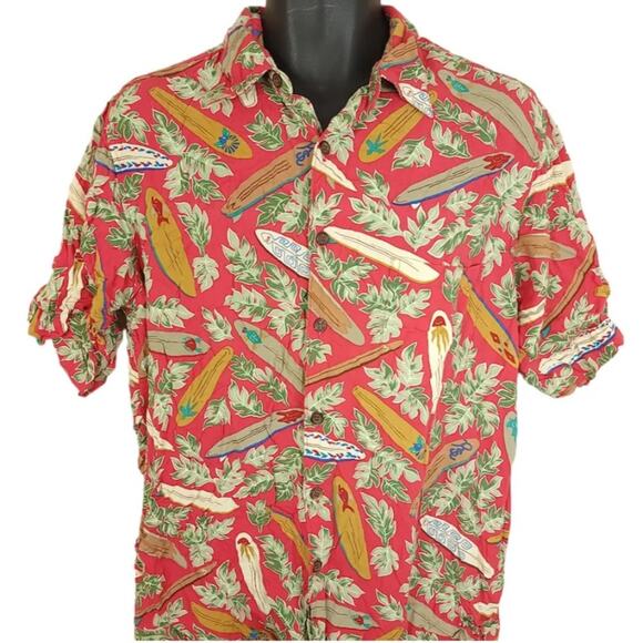 Detrich Varaz Reyn Spooner Vintage Surfboard Hawaiian 80s Button Down Red Shirt - Picture 1 of 7